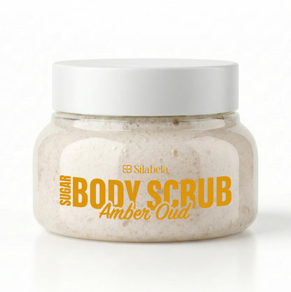 Jar of Silabela Sugar Body Scrub Amber Oud on a white background